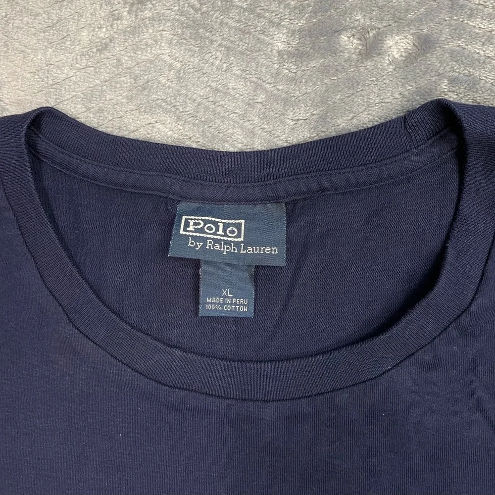Vtg Mens‎ Polo Ralph Lauren Short Sleeve Logo Tee Navy Blue XL